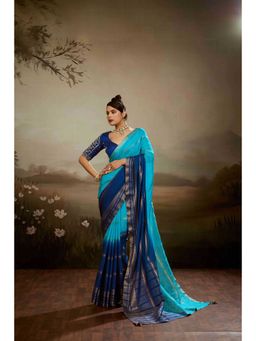 Sethnic Lifestyle - Mysore Chiffon Dual Tone Ombre Teal Saree with Unstitched