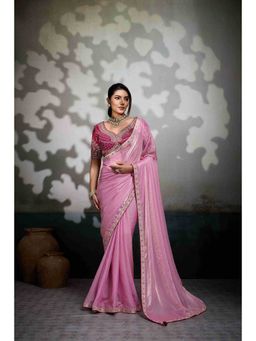 Sethnic Lifestyle - Satin Velvet Handwork Lace Blue Saree with Unstitched