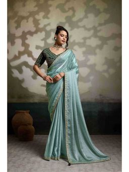 Sethnic Lifestyle - Satin Velvet Handwork Lace Blue Saree with Unstitched