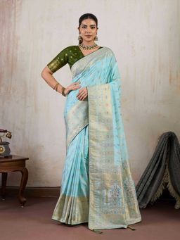Sethnic Lifestyle - Tusser Pashmina Minakri Woven Rich Saree with Unstitched