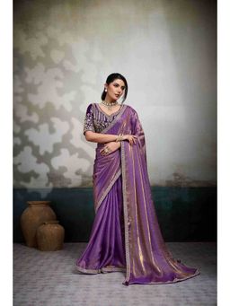 Sethnic Lifestyle - Satin Velvet Handwork Lace Blue Saree with Unstitched