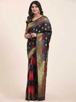 Sethnic Lifestyle - Meenakari Woven Banarasi Black Silk Saree with Unstitched