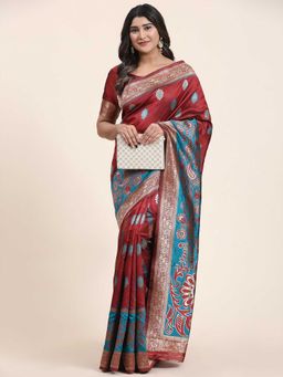 Sethnic Lifestyle - Meenakari Woven Banarasi Maroon Silk Saree with Unstitched