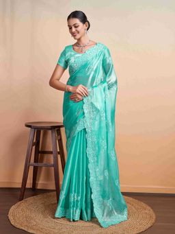 Sethnic Lifestyle - Burberry Chiffon Embroidered Pink Saree with Unstitched