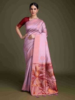 Sethnic Lifestyle - Woven Banarasi Silk Lavender Saree with Unstitched
