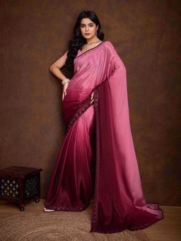 Sethnic Lifestyle - Ombre Chinon Diamond Work Pink Saree with Unstitched