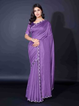 Sethnic Lifestyle - Vichitra Slub Zarkan & Pearl Work Lavender Saree with Unstitched