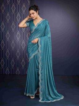 Sethnic Lifestyle - Ice Georgette Zarkan Work Blue Saree with Unstitched