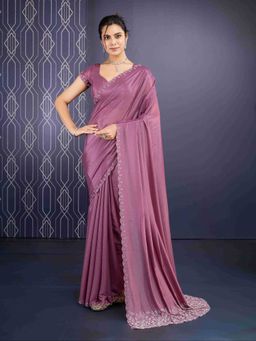 Sethnic Lifestyle - Ice Georgette Zarkan Work Pink Saree with Unstitched