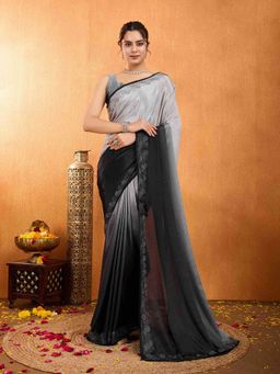 Sethnic Lifestyle - Ombre Chinon Diamond Work Grey Saree with Unstitched