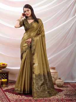 Sethnic Lifestyle - Linen Woven Partywear Gold Saree with Unstitched
