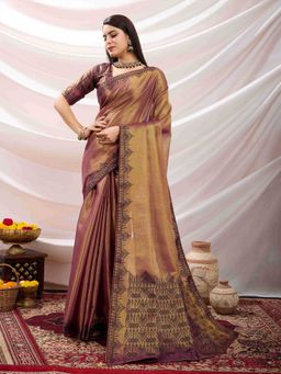 Sethnic Lifestyle - Linen Woven Partywear Wine Saree with Unstitched