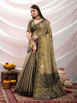 Sethnic Lifestyle - Linen Woven Partywear Grey Saree with Unstitched