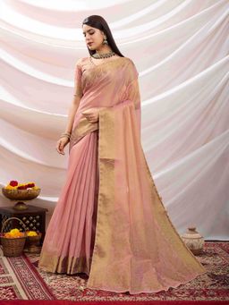 Sethnic Lifestyle - Linen Woven Partywear Pink Saree with Unstitched