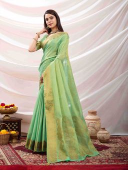 Sethnic Lifestyle - Linen Woven Partywear Green Saree with Unstitched