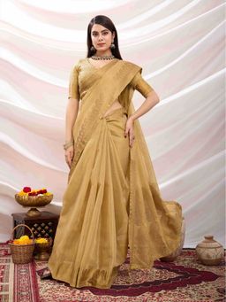 Sethnic Lifestyle - Linen Woven Partywear Mustard Saree with Unstitched