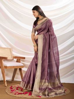 Sethnic Lifestyle - Linen Blend Cocktail Lavender Saree with Unstitched