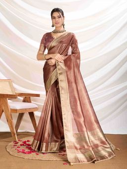 Sethnic Lifestyle - Linen Blend Cocktail Pink Saree with Unstitched