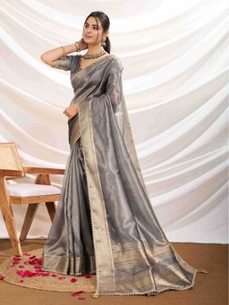 Sethnic Lifestyle - Linen Blend Cocktail Grey Saree with Unstitched