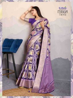 Sethnic Lifestyle - Dola Silk Digital Printed Purple Saree with Unstitched
