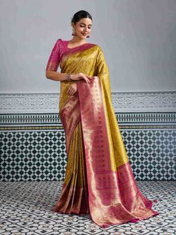 Sethnic Lifestyle - Mustrad Heavy Meenakari Soft Chap Dyed Saree with Unstitched