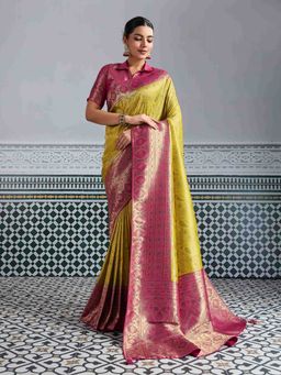 Sethnic Lifestyle - Mustrad Kanjivaram Minakari Saree with Unstitched