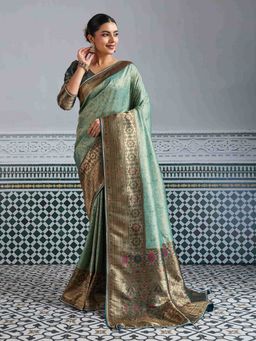 Sethnic Lifestyle - Kanjivaram Silk Soft Chap Dyed Minakari Blue Saree with Unstitched