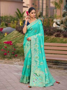 Sethnic Lifestyle - Blue Dola Silk Hand Dyed Saree with Unstitched