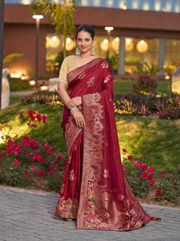 Sethnic Lifestyle - Maroon Dola Silk Hand Dyed Saree with Unstitched
