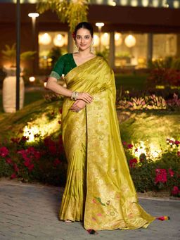 Sethnic Lifestyle - Green Dola Silk Hand Dyed Saree with Unstitched