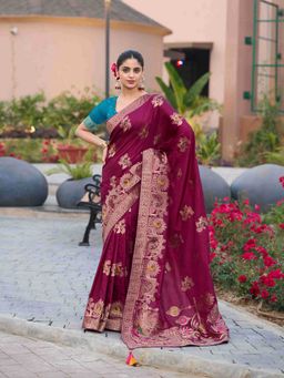 Sethnic Lifestyle - Wine Dola Silk Hand Dyed Saree with Unstitched