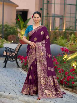 Sethnic Lifestyle - Wine Dola Silk Hand Dyed Saree with Unstitched