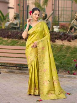 Sethnic Lifestyle - Green Dola Silk Hand Dyed Saree with Unstitched