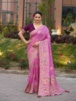 Sethnic Lifestyle - Pink Dola Silk Hand Dyed Saree with Unstitched