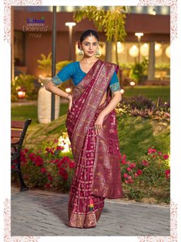 Sethnic Lifestyle - Wine Dola Silk Hand Dyed Gharchola Saree with Unstitched
