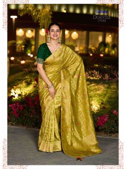 Sethnic Lifestyle - Green Dola Silk Hand Dyed Gharchola Saree with Unstitched