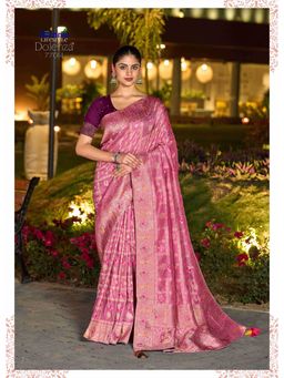Sethnic Lifestyle - Pink Dola Silk Hand Dyed Gharchola Saree with Unstitched