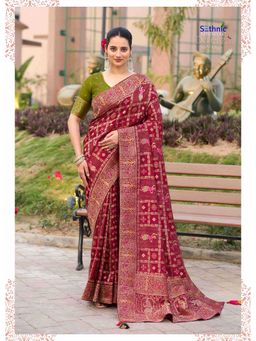 Sethnic Lifestyle - Maroon Dola Silk Hand Dyed Gharchola Saree with Unstitched