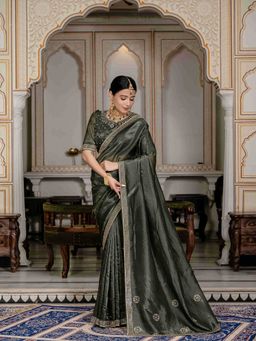 Sethnic Lifestyle - Matte Crush Zarkan Work Saree with Unstitched