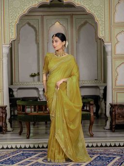 Sethnic Lifestyle - Mustrad Basalt Crush Partwear Saree with Unstitched