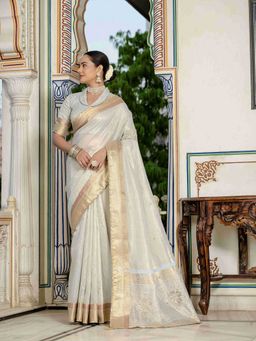 Sethnic Lifestyle - Grey Soft Linen Blend Hand Work Saree with Unstitched