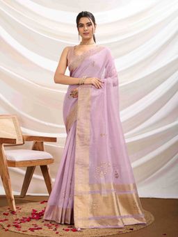 Sethnic Lifestyle - Linen Blend Woven Lavender Saree with Unstitched