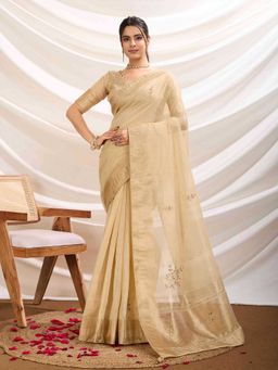 Sethnic Lifestyle - Linen Blend Woven Yellow Saree with Unstitched