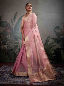 Sethnic Lifestyle - Cotton Linen Self Woven Summer Pink Saree with Unstitched
