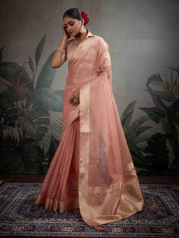 Sethnic Lifestyle - Cotton Linen Self Woven Summer Peach Saree with Unstitched