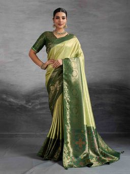 Sethnic Lifestyle - Chap Dyed Soft Kanjivaram Silk Green Saree with Unstitched