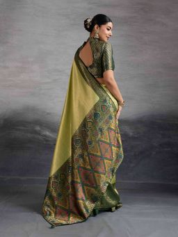 Sethnic Lifestyle - Chap Dyed Soft Kanjivaram Silk Green Saree with Unstitched