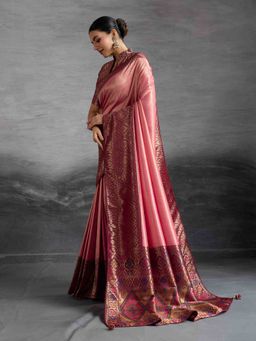 Sethnic Lifestyle - Chap Dyed Soft Kanjivaram Silk Pink Saree with Unstitched
