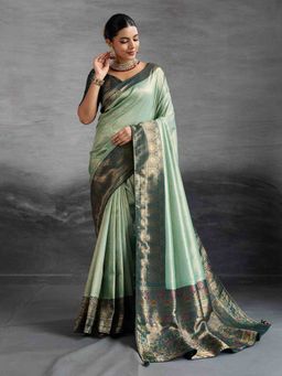 Sethnic Lifestyle - Chap Dyed Soft Kanjivaram Silk Green Saree with Unstitched