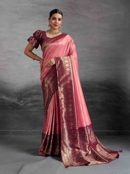 Sethnic Lifestyle - Chap Dyed Soft Kanjivaram Pink Silk Saree with Unstitched